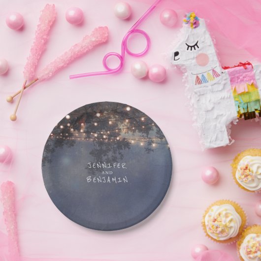 Assiettes En Carton Chaîne Lights Branches de l'arbre Mariage rustique (Fête)