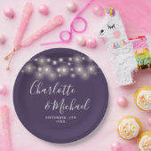 Assiettes En Carton Chaîne Lights Signature Script Mariage violet (Fête)