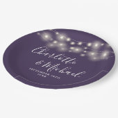 Assiettes En Carton Chaîne Lights Signature Script Mariage violet (Angle)
