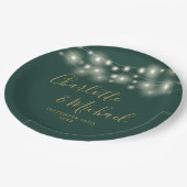 Assiettes En Carton Chaîne Lights Signature Script Vert Mariage Or (Angle)