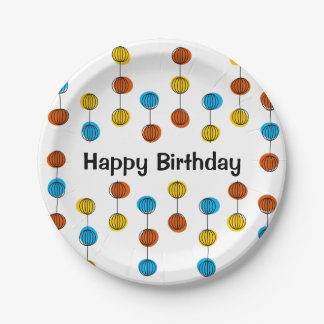 Assiettes En Carton Chaîne mondiale Joyeux anniversaire ronde