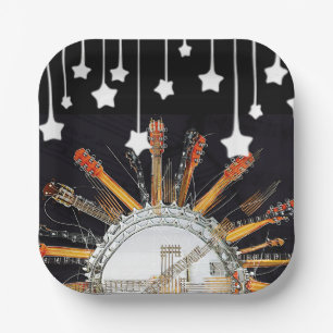 ASSIETTES EN CARTON CHAÎNES DE GUITARE AU SOLEIL