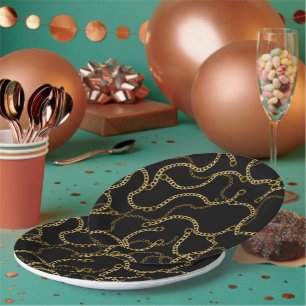 Assiettes En Carton Chaînes en or urbaines motif baroque 
