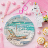 Assiettes En Carton Chaise Lounge Sur Sable Blanc (Fête)