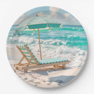 Assiettes En Carton Chaise Lounge Sur Sable Blanc