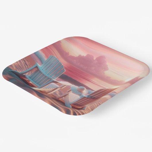 Assiettes En Carton Chaises Adirondack En Coucher De Soleil Rose (Angulaire)