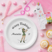 Assiettes En Carton Chaleureuse Lady Golfer Joyeux Anniversaire Nom Âg (Fête)