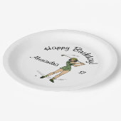 Assiettes En Carton Chaleureuse Lady Golfer Joyeux Anniversaire Nom Âg (Angle)