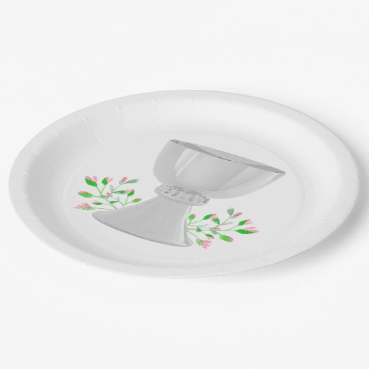 Assiettes En Carton Chalice et Buds Rose Verdure Première communion (Angle)