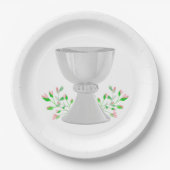 Assiettes En Carton Chalice et Buds Rose Verdure Première communion (Devant)