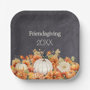 Assiettes En Carton Chalkboard Automne Citrouille Floral Friendsgiving