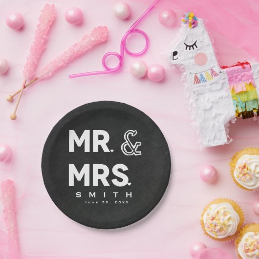 Assiettes En Carton Chalkboard Chalk M. & Mme Mariage Fiançailles (Fête)