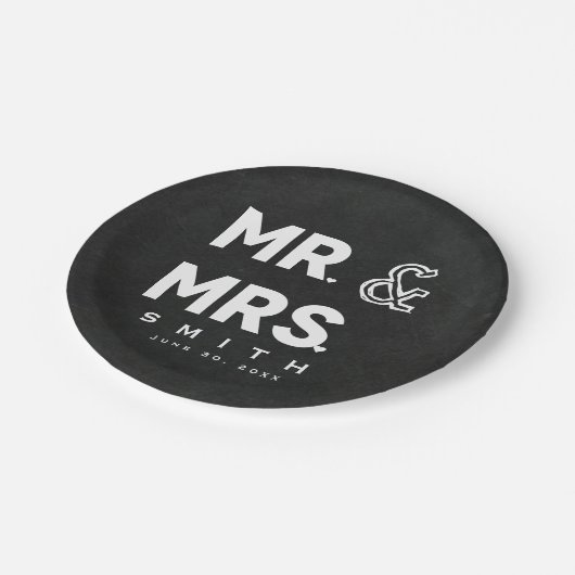 Assiettes En Carton Chalkboard Chalk M. & Mme Mariage Fiançailles (Angle)