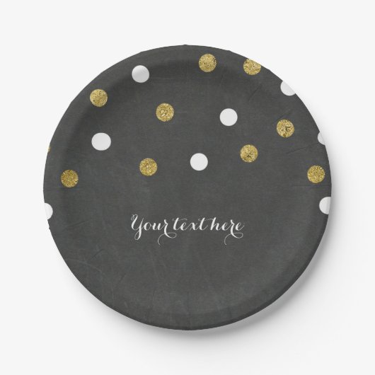 Assiettes En Carton Chalkboard Gold & White Confetti Celebration Party (Devant)
