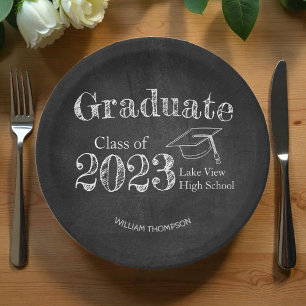 Assiettes En Carton Chalkboard High School Photo Graduation
