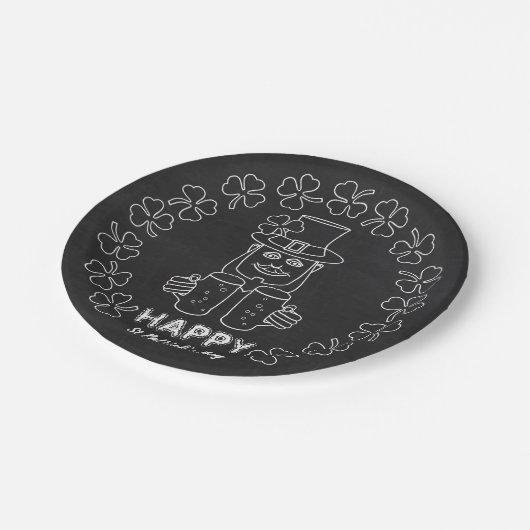 Assiettes En Carton Chalkboard Leprechaun, St Patrick's Day Party (Angle)