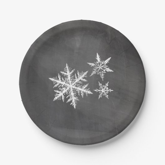 Assiettes En Carton Chalkboard Snowflakes | Joyeux Noël (Devant)