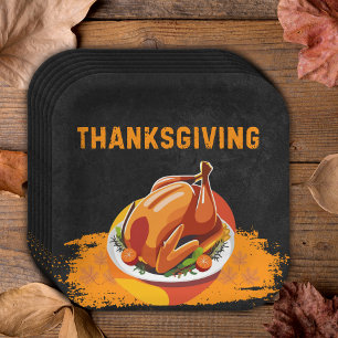 Assiettes En Carton Chalkboard Thanksgiving Baby shower torréfié Turqu