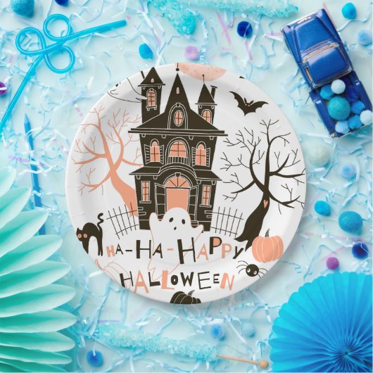 Assiettes En Carton Chambre hantée par Halloween heureuse (Fête)