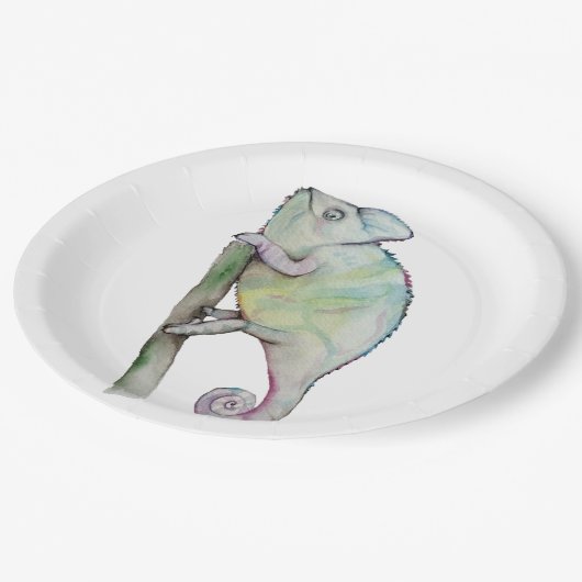 Assiettes En Carton Chameleon à aquarelle mignonne (Angle)