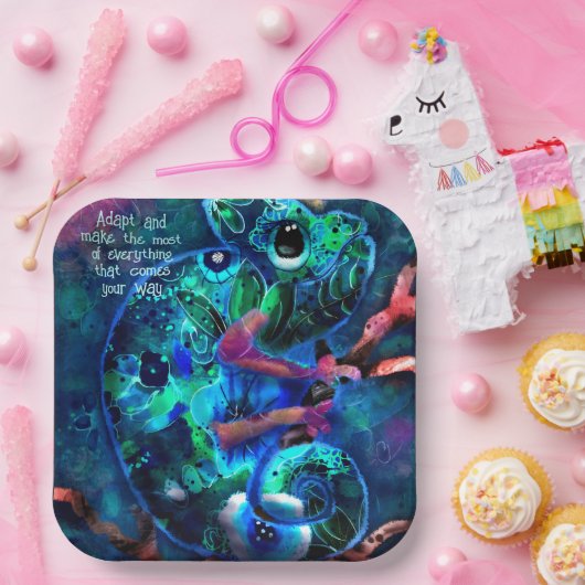 Assiettes En Carton Chameleon Whimsical Blue Turquoise Floral Abstrait (Fête)