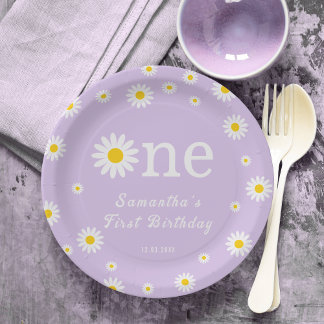Assiettes En Carton Chamomille Fleur Purple Aquarelle Premier annivers