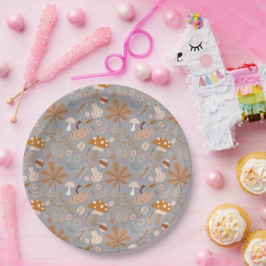 Assiettes En Carton Champ Citrouille d'automne avec feuilles et champi (Fête)