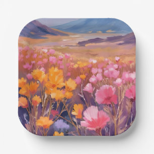 Assiettes En Carton Champ de fleurs sauvages Peinture de paysage flo