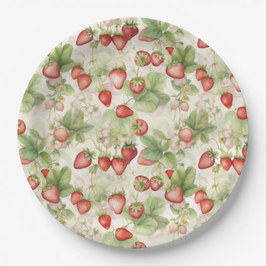 Assiettes En Carton champ de fraises rouges mûres (Devant)