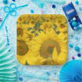 Assiettes En Carton Champ jaune de tournesols photo (Fête)