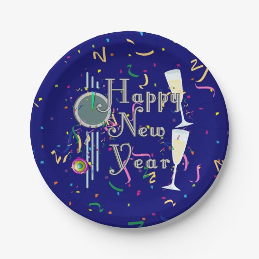 Assiettes En Carton Champagne and Countdown Clock New Years (Devant)