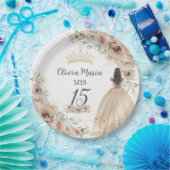 Assiettes En Carton Champagne Crème Beige Floral Princesse Quinceañera (Fête)