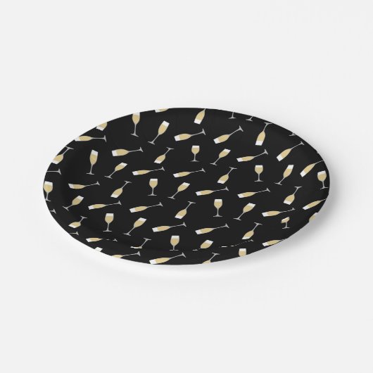 Assiettes En Carton Champagne Glasses Patterned Birthday (Angle)