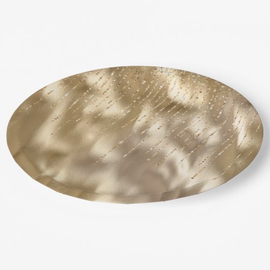 Assiettes En Carton Champagne Gold Glam Sparkle Strings Mariage (Angle)