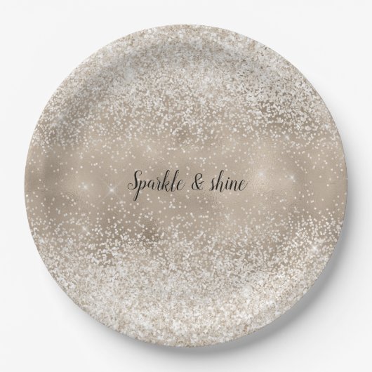 Assiettes En Carton Champagne Gold White Glitzy Parties scintillant (Devant)