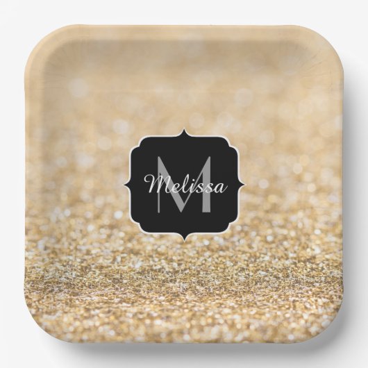 Assiettes En Carton Champagne or fausse parties scintillant scintille  (Recto)