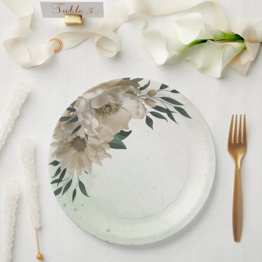 Assiettes En Carton champagne romantique fleurs verdure mariage (Mariage)