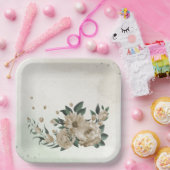 Assiettes En Carton champagne romantique fleurs verdure mariage (Fête)