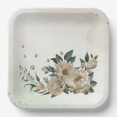 Assiettes En Carton champagne romantique fleurs verdure mariage (Recto)