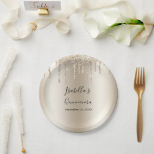 Assiettes En Carton Champagne Ruisselant de Paillettes Élégante Quince