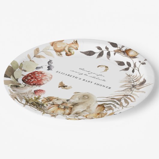 Assiettes En Carton Champignon d'automne | Baby shower forestier (Angle)