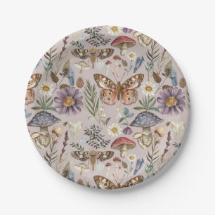 Assiettes En Carton Champignon papillon vintage et fleur