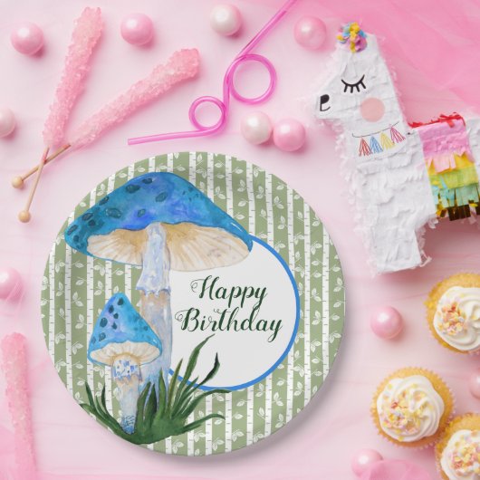 Assiettes En Carton Champignons bleus sur Aspen Anniversaire (Fête)