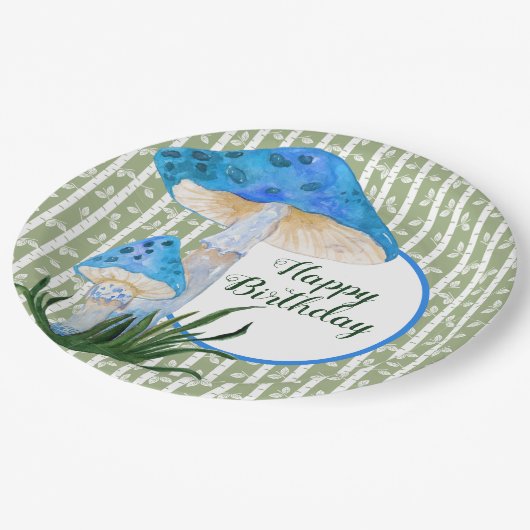 Assiettes En Carton Champignons bleus sur Aspen Anniversaire (Angle)