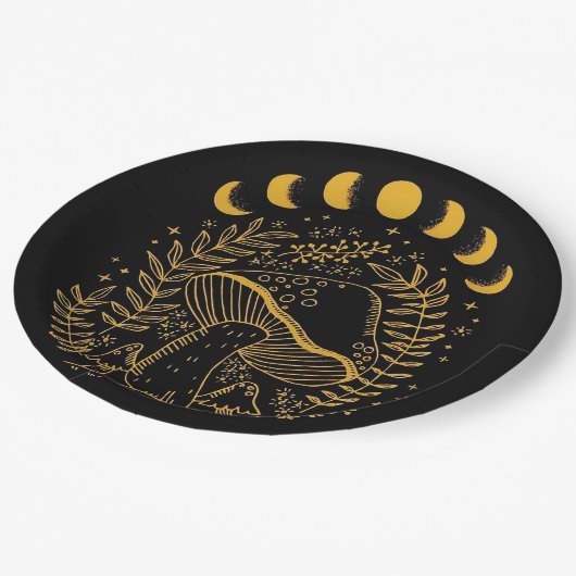 Assiettes En Carton Champignons Boho, Champignons Hippie, Lune Mystiqu (Angle)