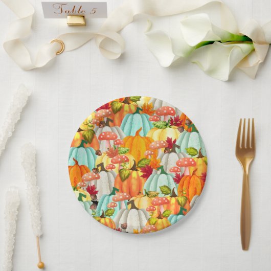 Assiettes En Carton Champignons Citrouille Et Feuilles D'Automne (Mariage)