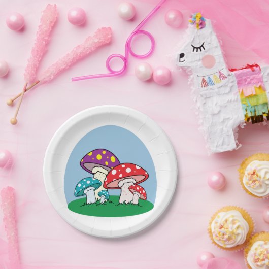 Assiettes En Carton Champignons colorés (Fête)