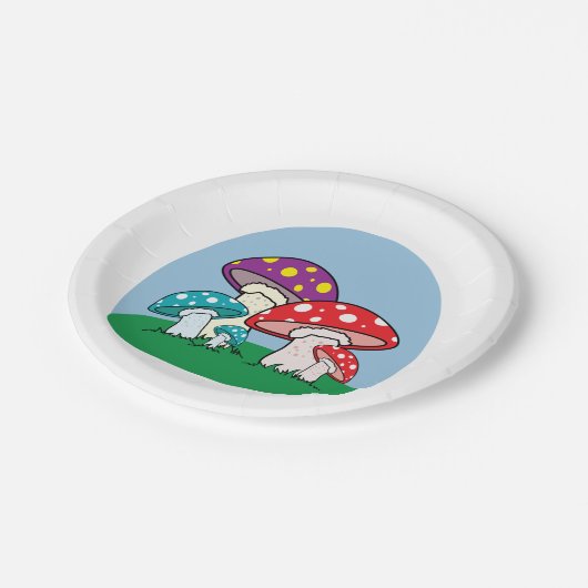 Assiettes En Carton Champignons colorés (Angle)