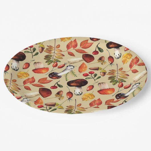 Assiettes En Carton Champignons d'automne (Angle)