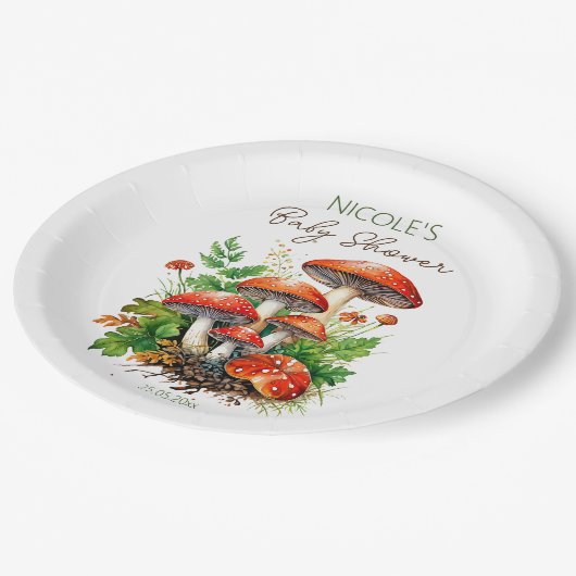 Assiettes En Carton Champignons de la forêt sauvage baby shower imprim (Angle)